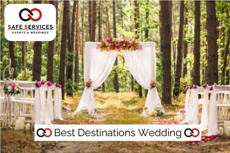 Outdoor ceremony arch and seating shown in a Safe Events profile image.
